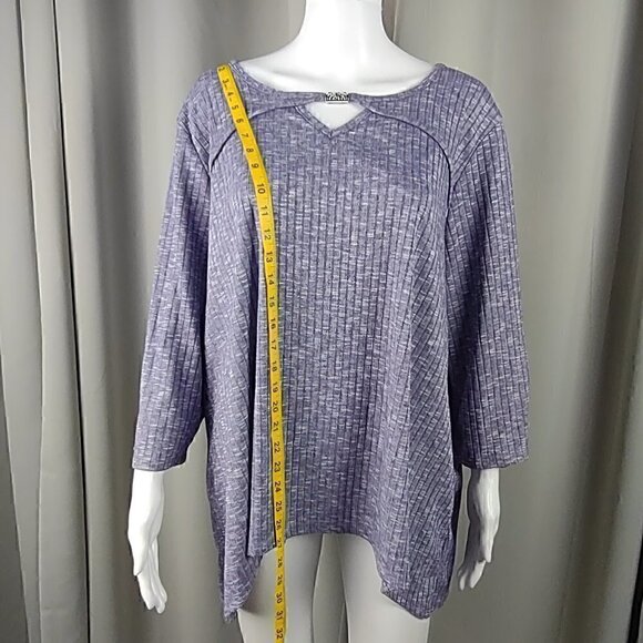 Alfred Dunner Women's Seagreen Plum Heather Knit Rib Keyhole Neck Top Size 2X - Picture 6 of 11